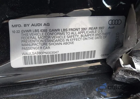 2023 Audi S8 Tfsi Quattro Tiptronic z USA, uszkodzony, nr VIN WAULSAF80PN003047